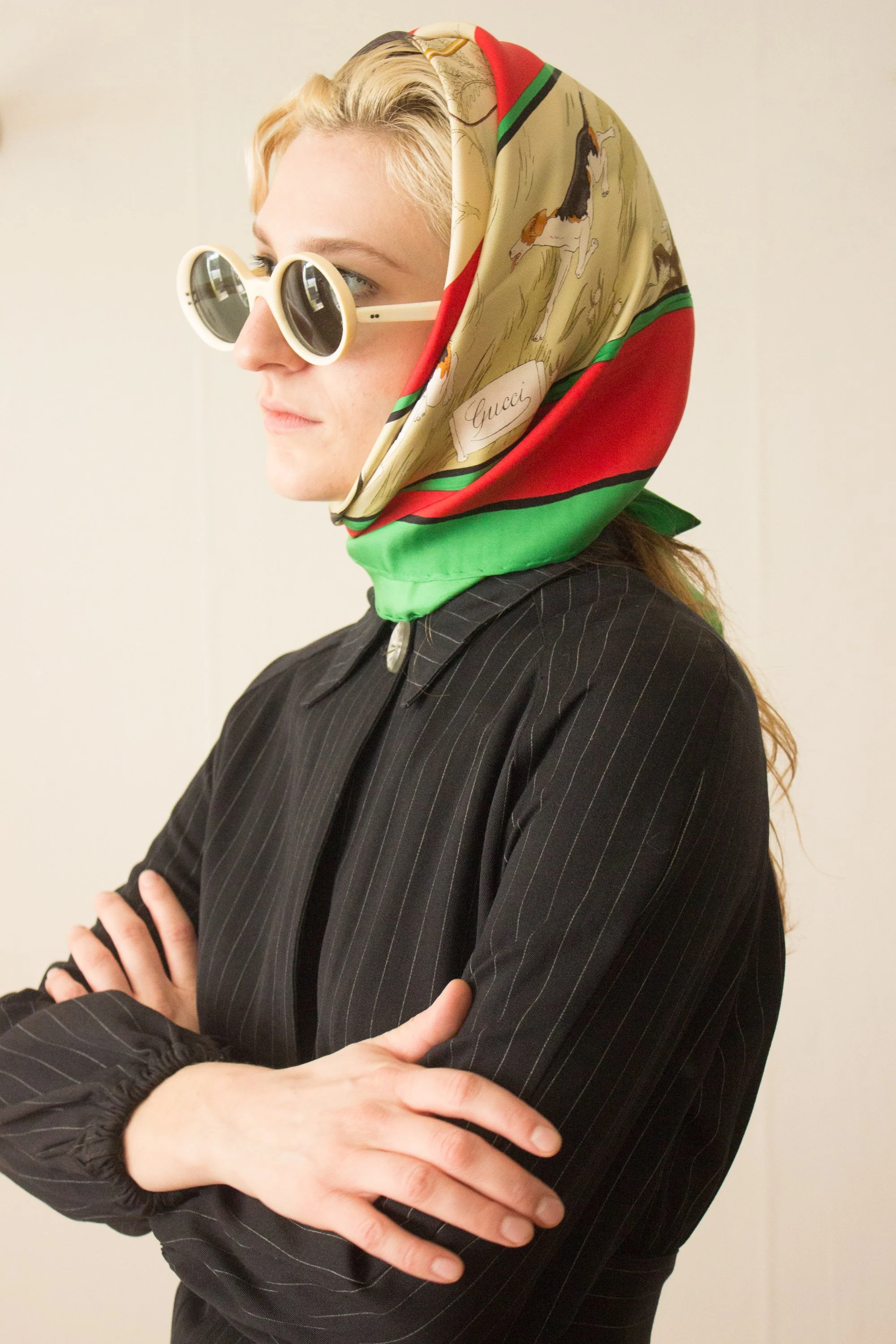 1980s Vittorio Accornero Gucci Hunting Motif Silk Scarf Wayward Collection